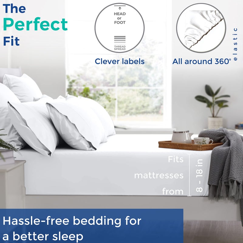 THREAD SPREAD 100% Egyptian Cotton Sheets Twin Size - 800 High Thread Count 3 PC Extra Long Twin Sheets for Dorm, 16" Deep Pocket Soft Cooling Sheets, Luxury Hotel Bed Sheets for Twin Size Bed - White - Image 4